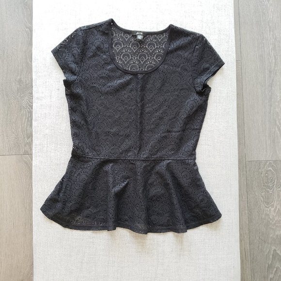 Black Peplum Top with Art Deco pattern - Picture 1 of 4